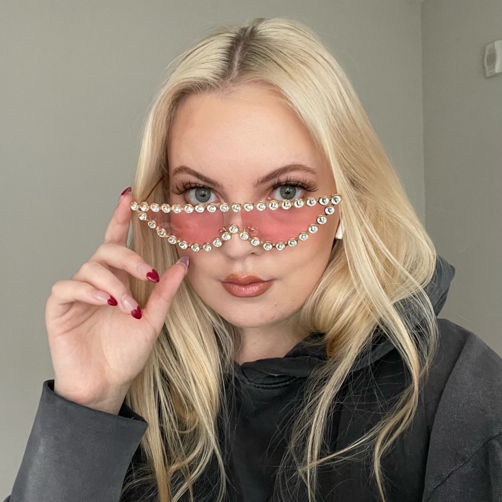 Rose Tinted Gem-Crusted Cat Eye Sunglasses